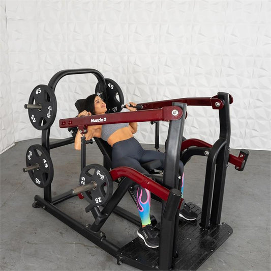 Incline chest press machine|Press start position|Press end position