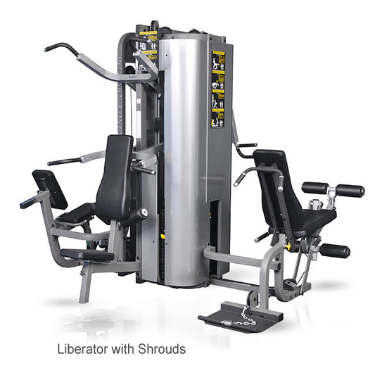 With Optional Leg Press|Liberator 3 Stack Gym|Shoulder Press|Shoulder Press|Lat Pull Down|Chest Press