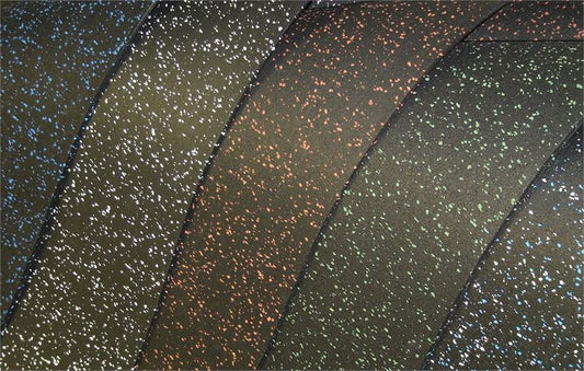 Rolled Rubber Installed|Color Examples|Black Color|Gray Fleck Color|Blue Fleck Color|Blue/Gray Fleck|Tan Fleck Color|Brick Red Fleck|Green Fleck|Yellow Fleck|Bright Red Fleck|Purple Fleck