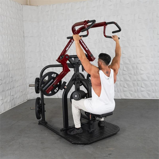 Rotary lat pulldown machine|Double arm lat pull start|Double arm lat pull finish|Single arm lat pull