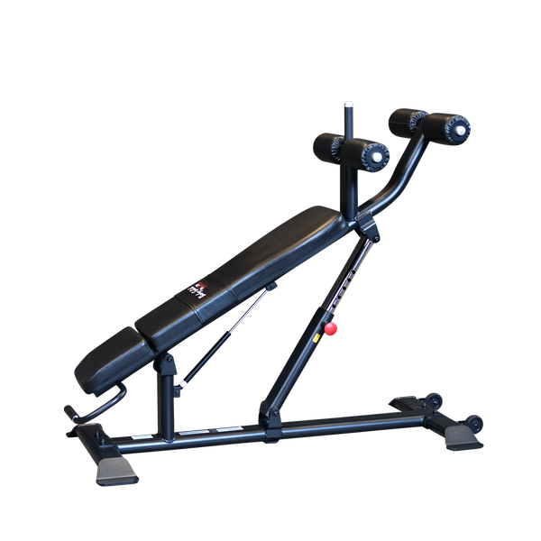 Ab Bench|Incline positions|Bench in use|Incline adjustment pin|Bench in flat position