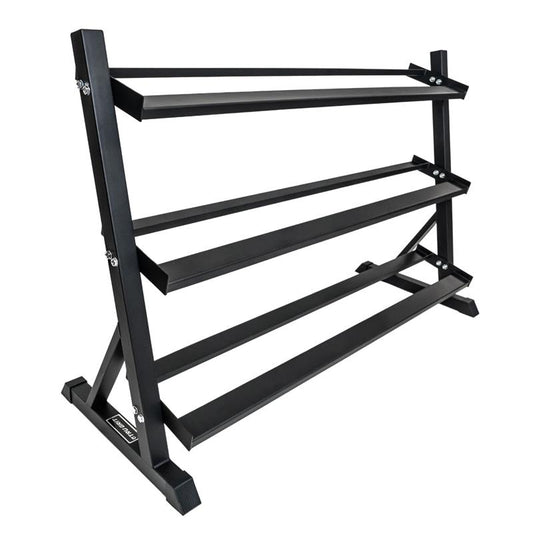 Rack side view|Rack front view|Loaded with optional dumbbells