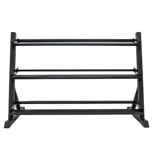 Rack side view|Rack front view|Loaded with optional dumbbells