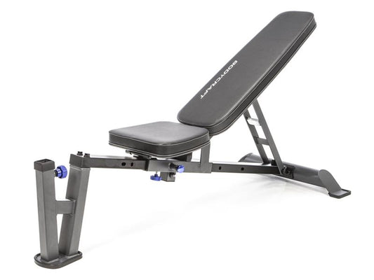 Bench Front Angle|Bench Side View|Bench Flat Position|Bench Side Positions|Seat Adjustment Pin|Transport Wheels|Leg Curl Attachment|Leg Extension|Leg Hold Down Lock|Upright storage