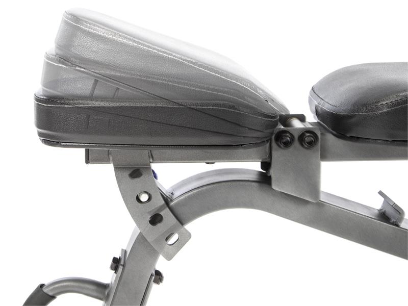 Bench Front Angle|Mid Decline|Full Decline|Flat Position|Upright Position|Back Pad Angles|Seat Angles|Transport Wheels|Arm Curl Attachment|Leg Curl and Extension|Leg Hold Down Attachment