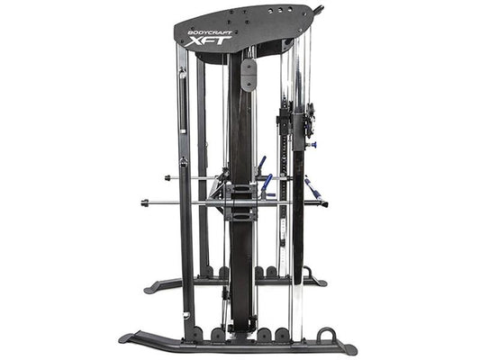 XFT Main|Side View|Front View|Pin Adjustment|Pull Up Bar|Working Space|Barbell Travel Path|Vertical Adjustments|With Optional Bench|Golf Digest Award