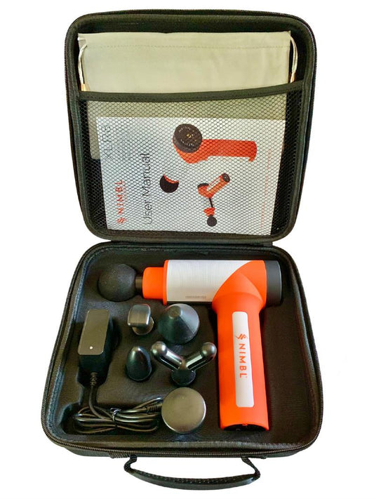 NIMBL XLR8 Percussion Massage Gun|Carrying Case|Gun Controls|Gun Features|Attachment Features|Matt Rhea Quote
