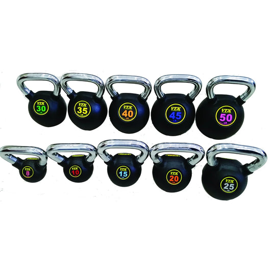 VTX by Troy Barbell Rubber Kettlebell Set - 8-50lbs (10 Kettlebells)