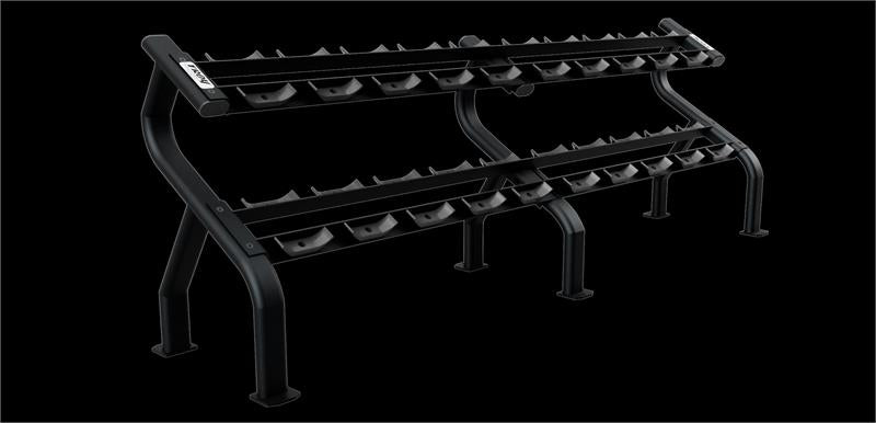 10 pair dumbbell rack in platinum color|Platinum rack loaded with dumbbells|10 pair dumbbell rack in matte black color