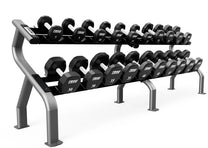 10 pair dumbbell rack in platinum color|Platinum rack loaded with dumbbells|10 pair dumbbell rack in matte black color