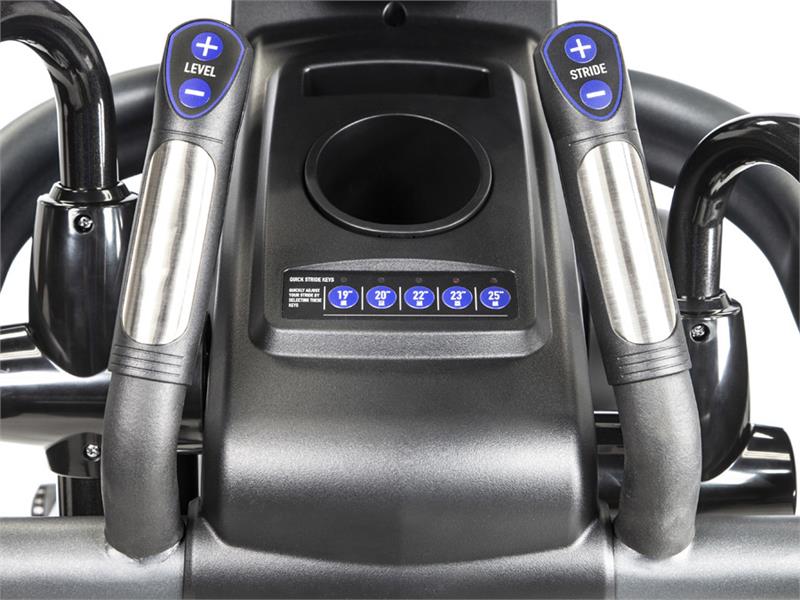 E1200 Elliptical Main|E1200 Front View|Quick Adjust Handles|Drink Holder|Foot Pedals|Quick Stride Adjust Buttons|9 Inch LCD Console|10 inch Entertainment Console|16 inch Entertainment Console