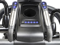 E1200 Elliptical Main|E1200 Front View|Quick Adjust Handles|Drink Holder|Foot Pedals|Quick Stride Adjust Buttons|9 Inch LCD Console|10 inch Entertainment Console|16 inch Entertainment Console