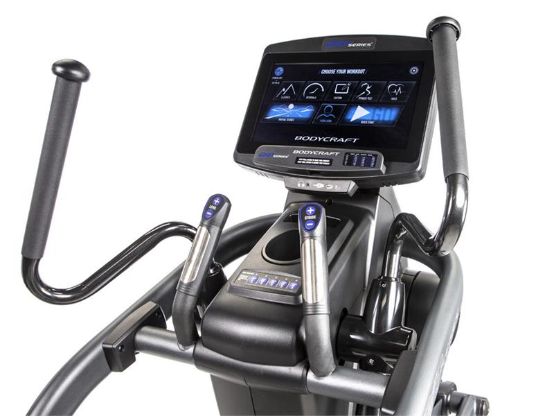 E1200 Elliptical Main|E1200 Front View|Quick Adjust Handles|Drink Holder|Foot Pedals|Quick Stride Adjust Buttons|9 Inch LCD Console|10 inch Entertainment Console|16 inch Entertainment Console