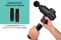 Image showing installation of the lithium-ion battery into the massage gun. 