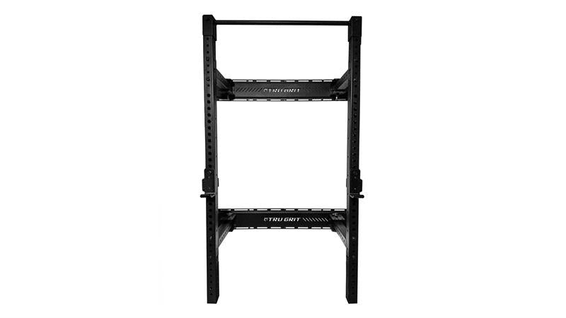 Foldable Power Rack|Folded Position|In Use|Upright Detail|J Cups