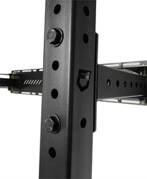 Foldable Power Rack|Folded Position|In Use|Upright Detail|J Cups
