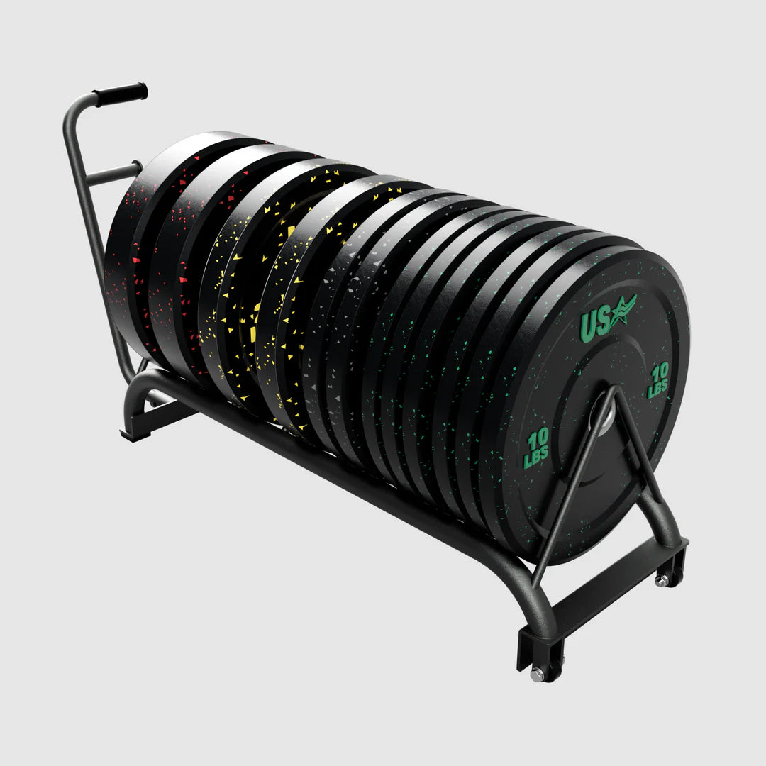 Rack shown fully loaded with optional bumper plates