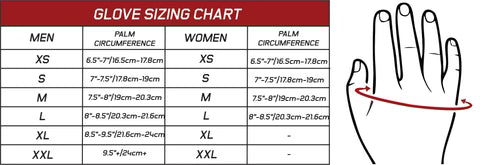Size chart for glove sizing