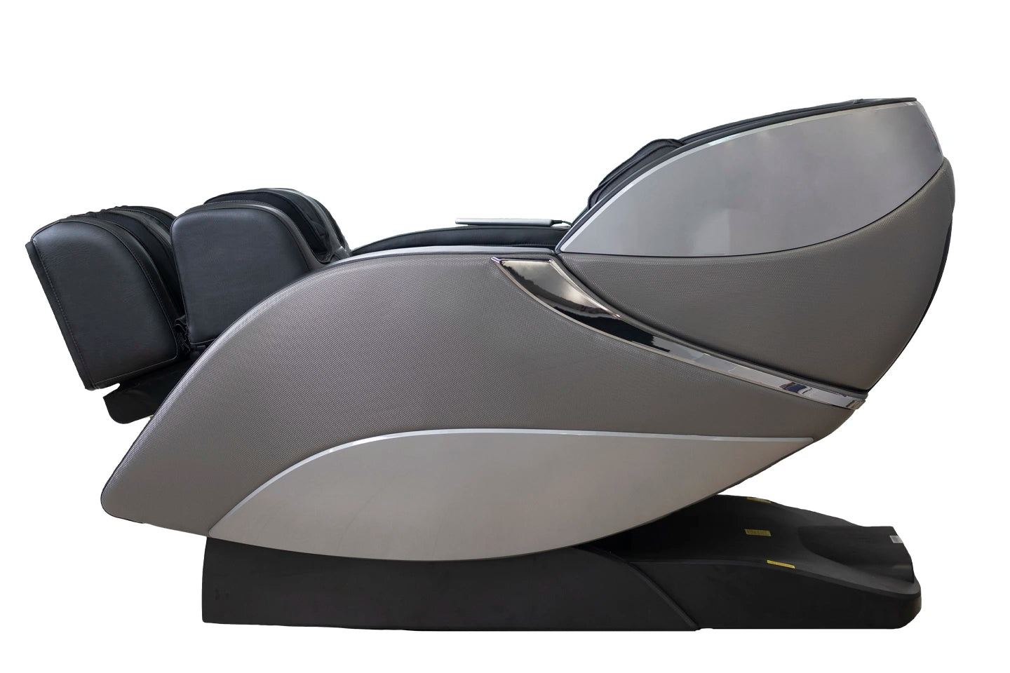 Gray/Black massage chair on a white background fully reclined