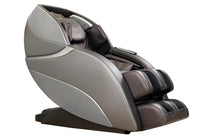 Massage chair with gray and brown design on a white background angle view