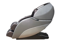 Gray and brown massage chair on a white background side view