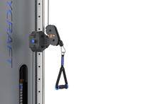 close up view of cable handle on the vertical upright that shows nuimbered height references