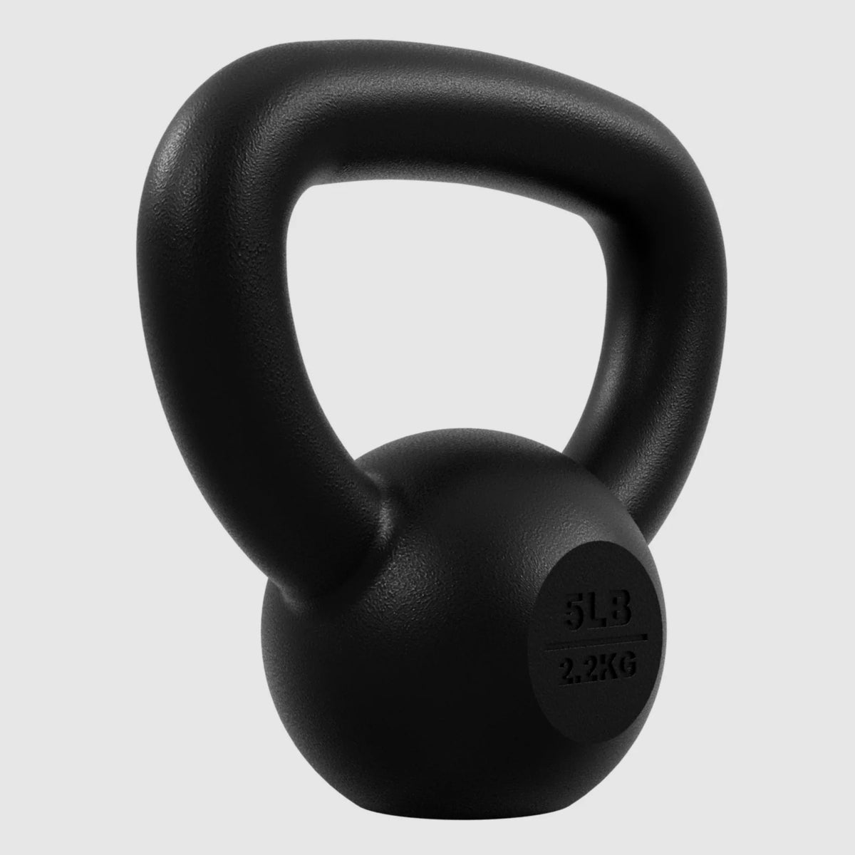 Image of angle view of the 5lb kettebell in powder coated black finish