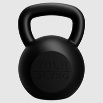 Image of front of the 70lb kettebell in powder coated black finish