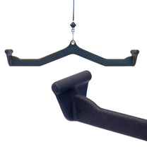 Image of the back side of the Ergo Wing Wide Neutral Lat/Row Handle, along with a closeup of the grip handle