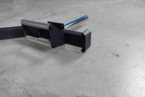Bar without weights|Bar loaded with weights|Bar in loading position|Bar jack foot|16.25 inch sleeve|Bar in use