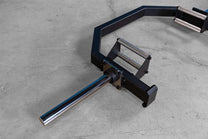 Bar without weights|Bar loaded with weights|Bar in loading position|Bar jack foot|16.25 inch sleeve|Bar in use
