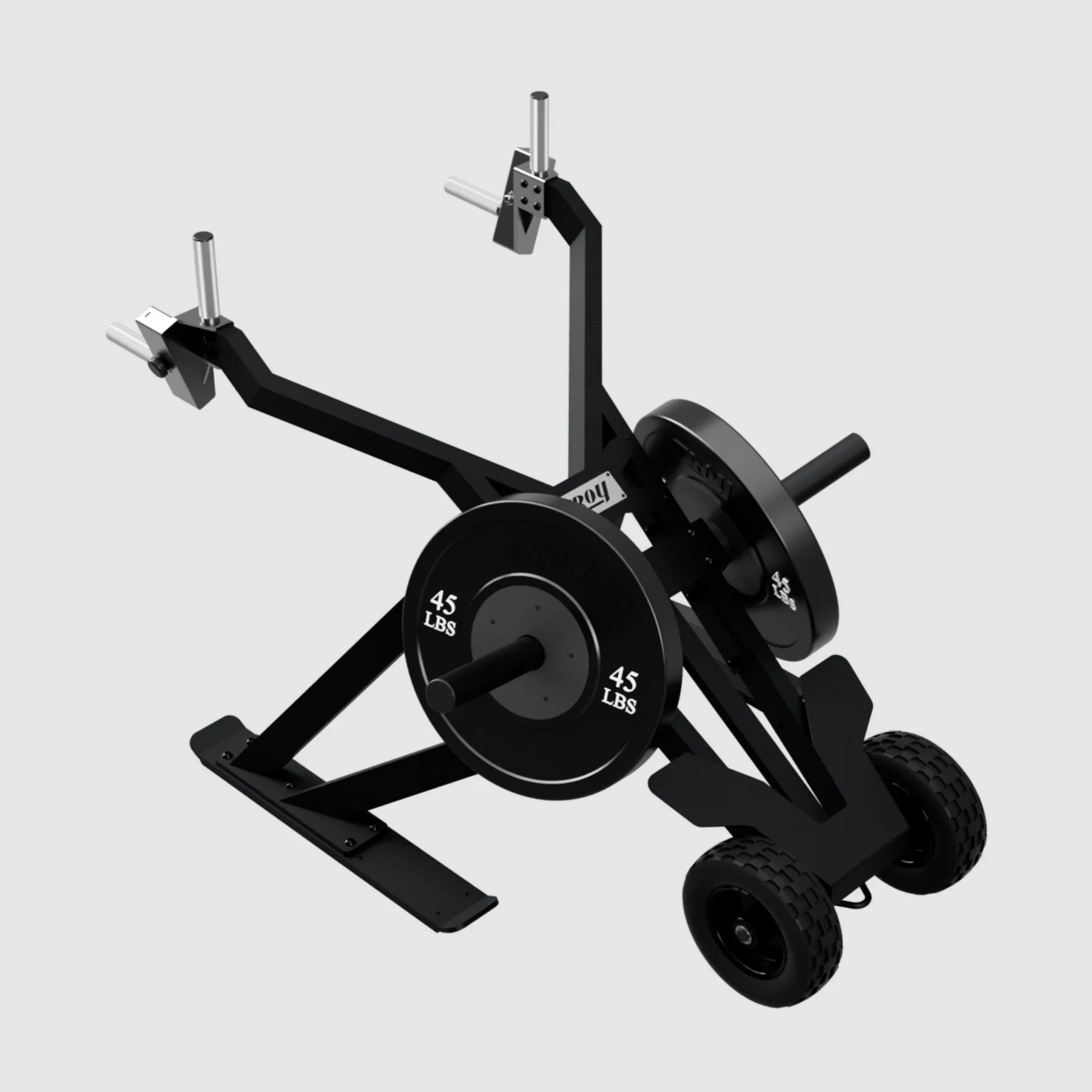 Pro Sled shown with front wheel option loaded with optional Olympic plates