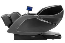 Massage chair shown in reclined position in color black