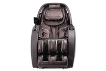 Massage chair shown from the front in upright position in color brown