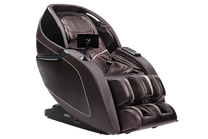 Massage chair shown in upright position in color black