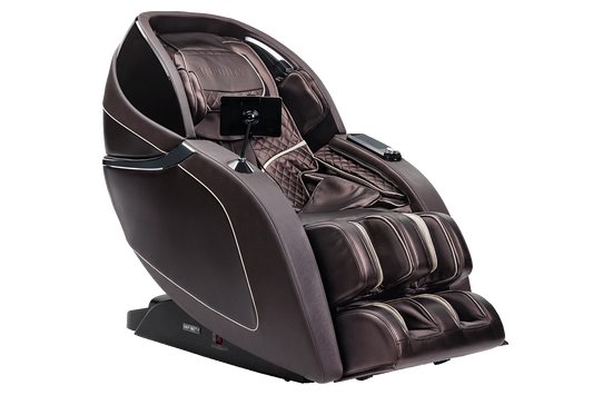Massage chair shown in upright position in color black
