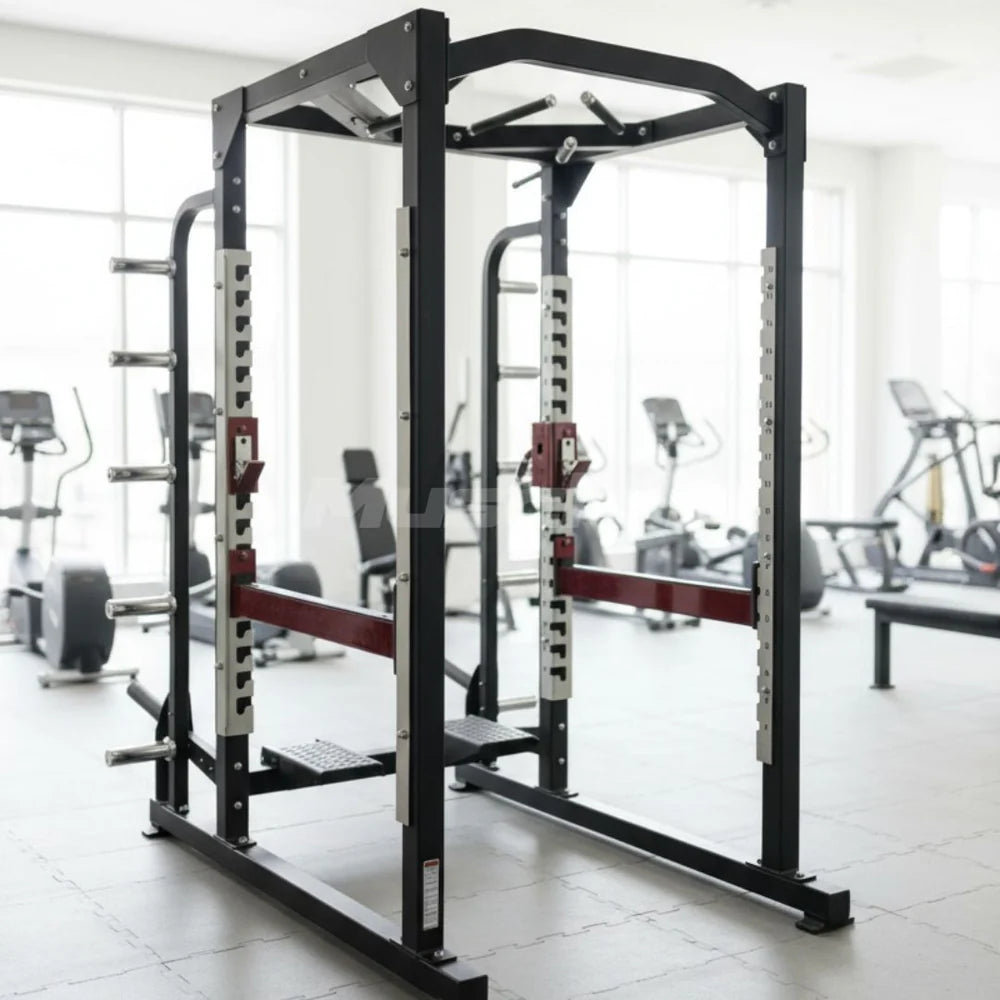Power cage shown on gym floor