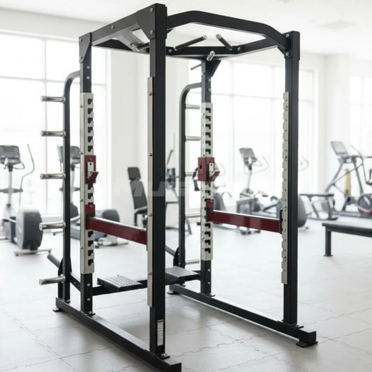 Power cage shown on gym floor
