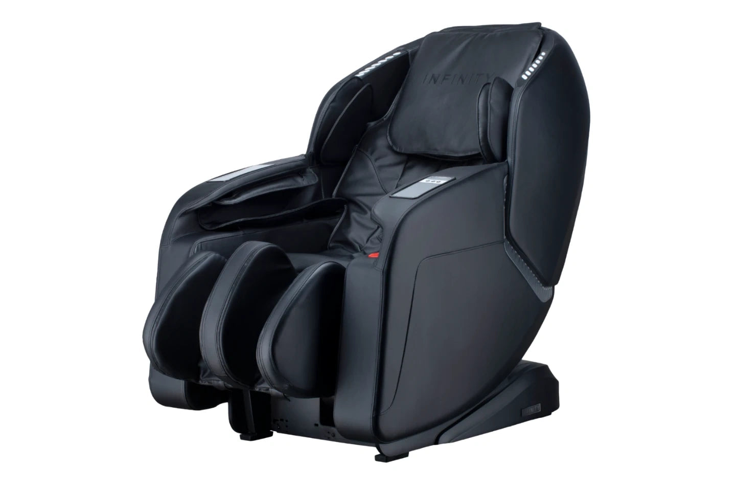 View of chair from a front side angle on white background