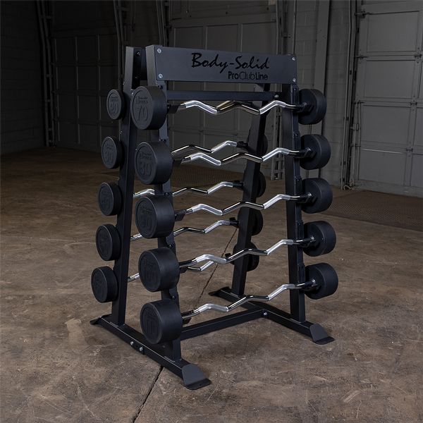Rack without weights|Rack loaded with straight bars|Rack loaded with EZ curl bars