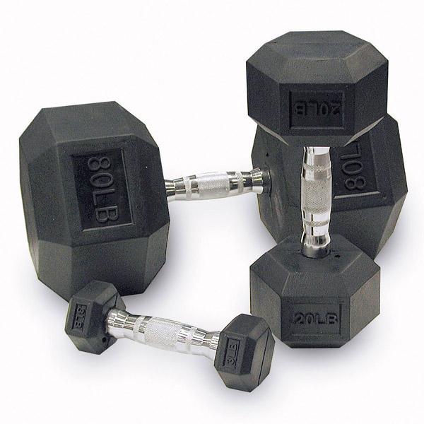 Rubber Hex Dumbbells on white background