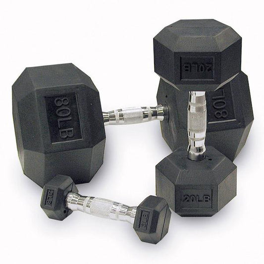 Rubber Encased Hex 5 - 50 Lb Set Dumbbell Set