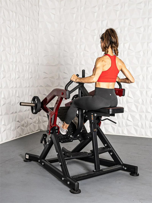 Seated Low Row Machine|In use|Seat|Footplate