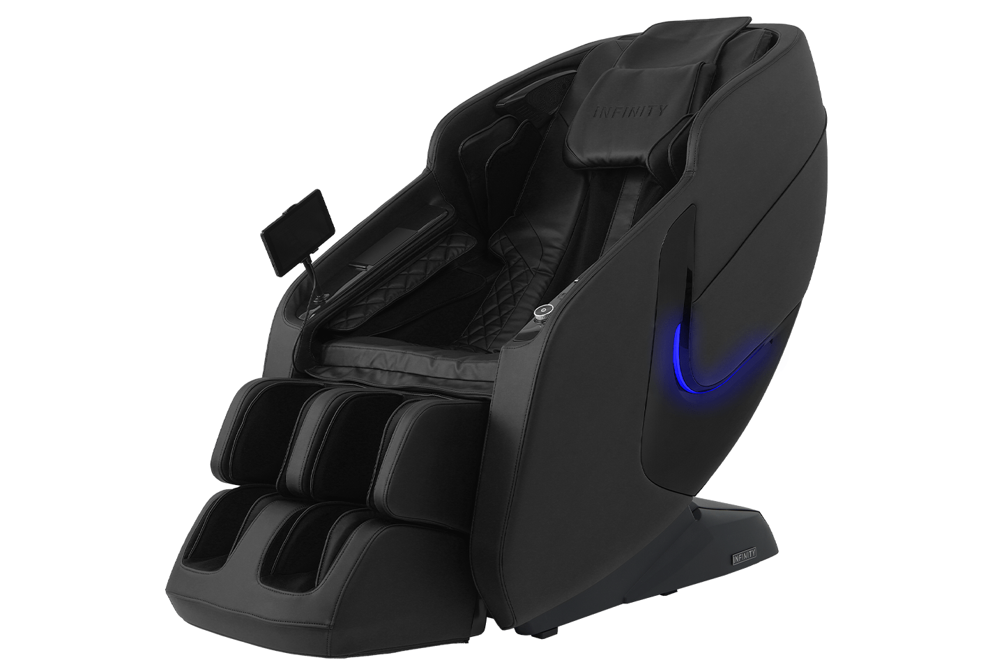 Massage chair in color black front left angle view 
