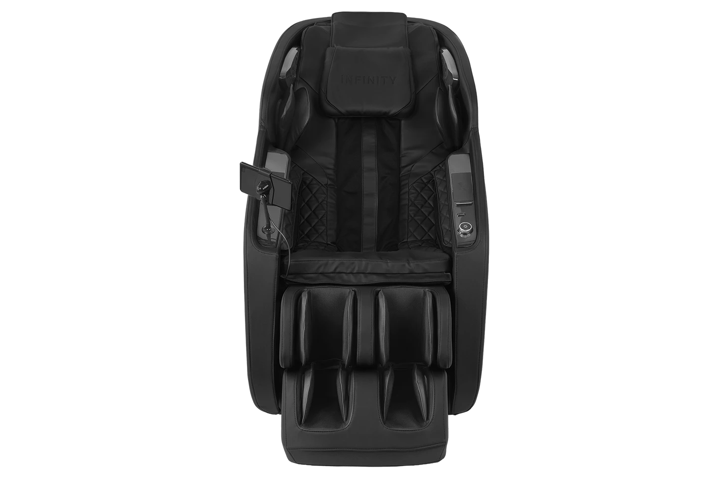 Massage chair in color black front view 