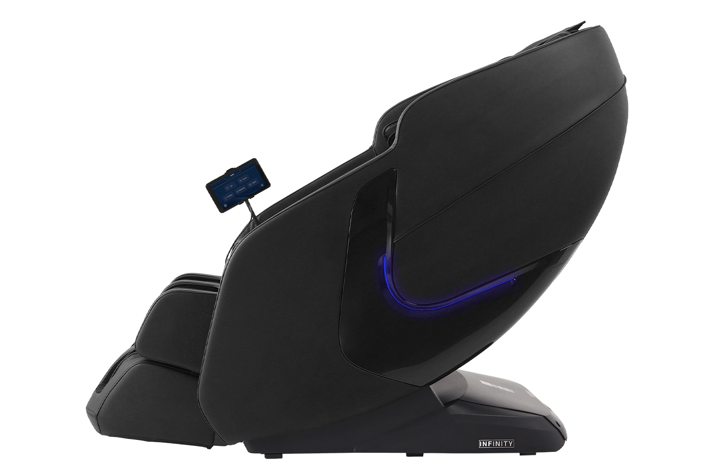 Massage chair in color black front left side view 