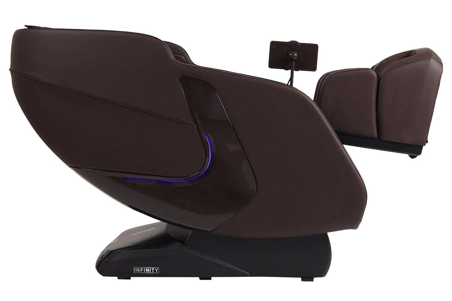 Soltice massage chair shown in color brown in fully reclined position