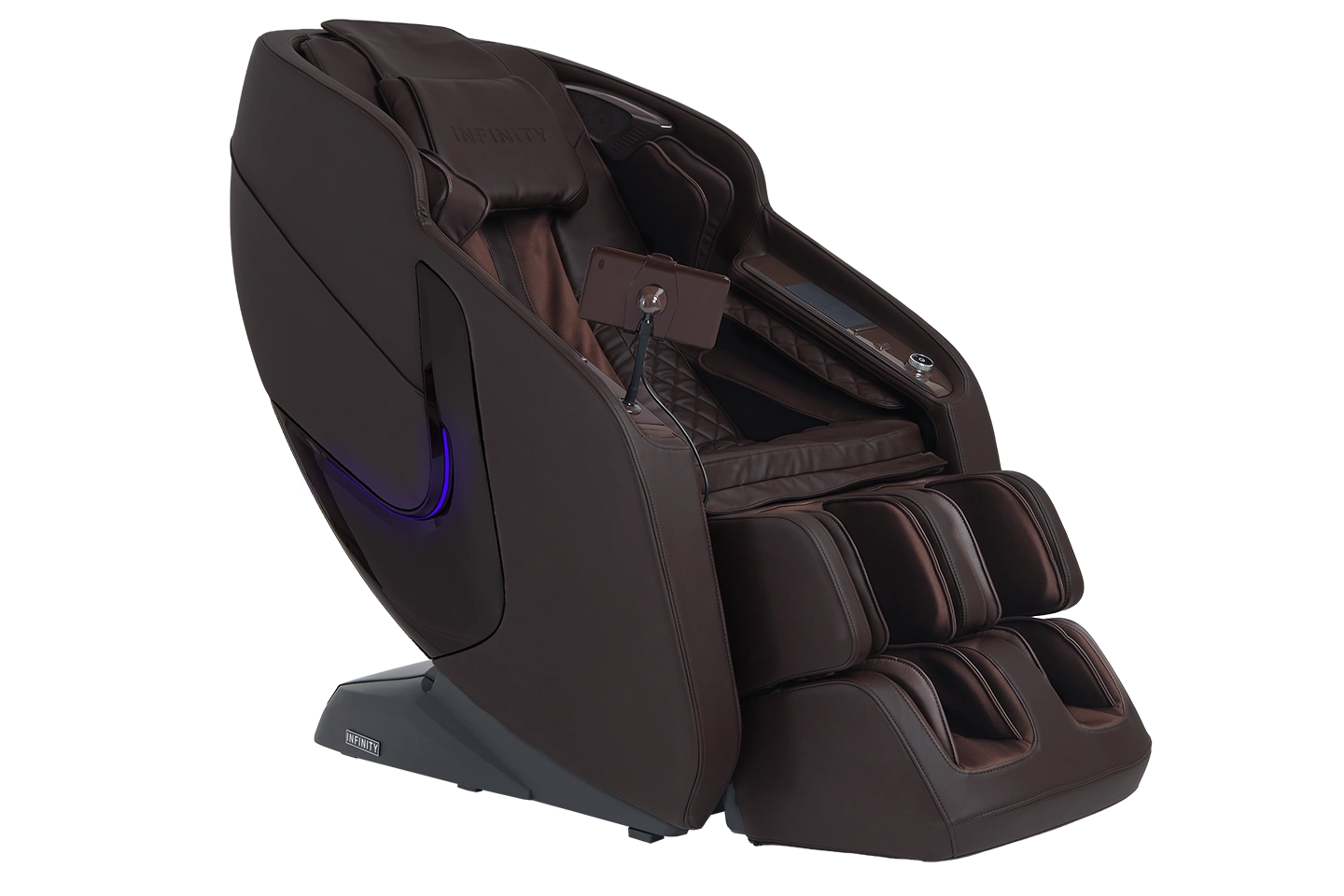 Massage chair in color brown right side angle view 
