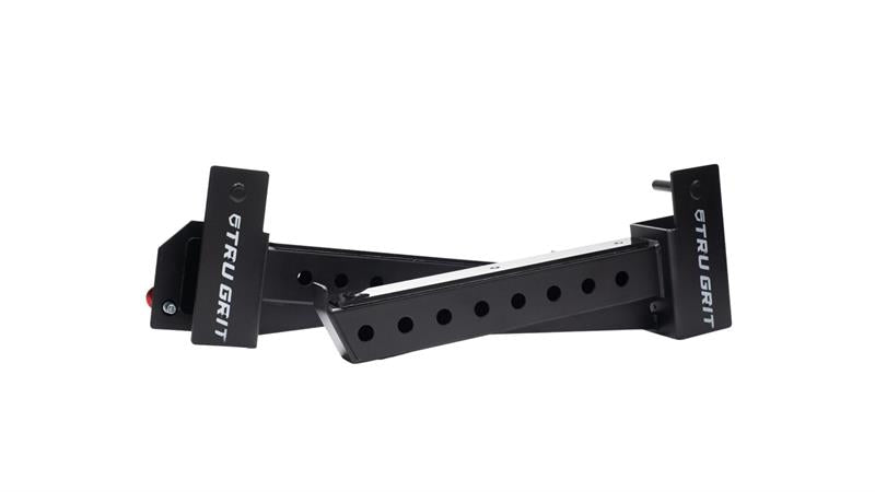 Flat Foot Power Rack Front|In use squat|In use resting|side view with spotter bars|Dip Bar Attachment|Spotter Arms