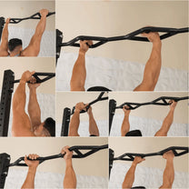 Images of mutli-grip chin/pull up bar shown with several hand grip options